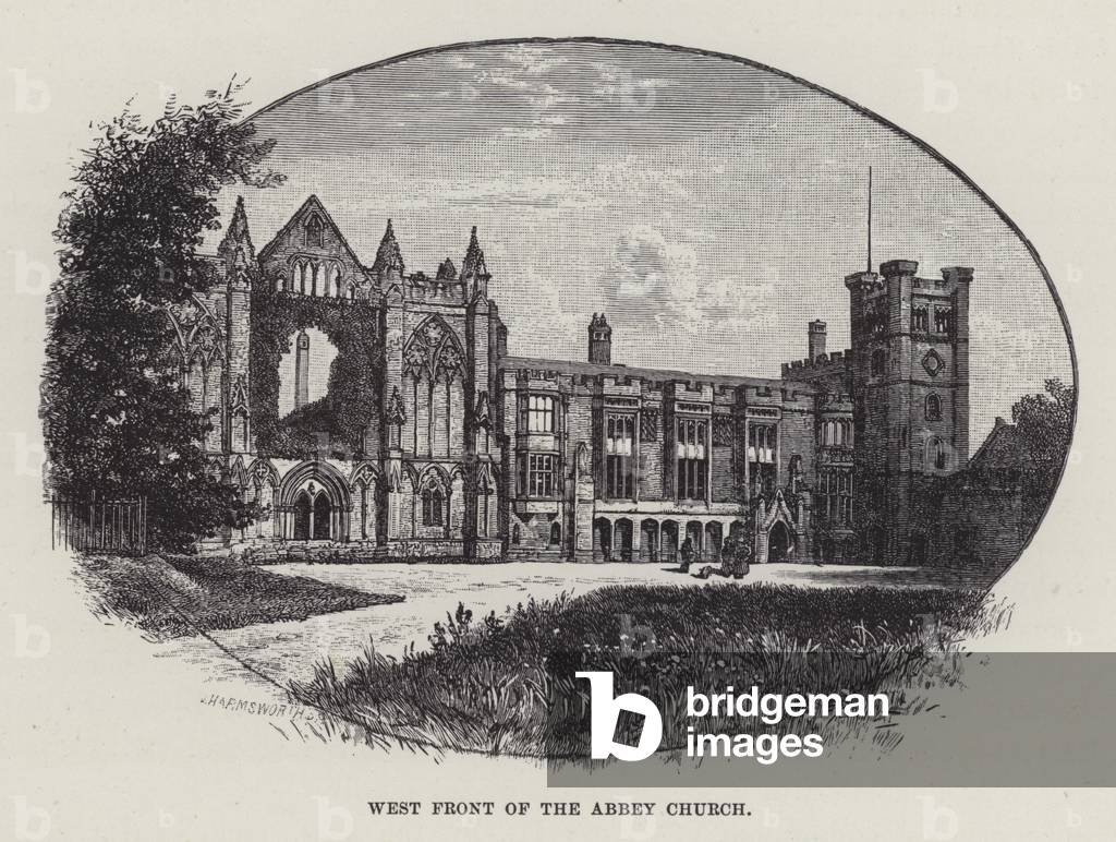 Newstead Abbey, West Front of the Abbey Church (litho)