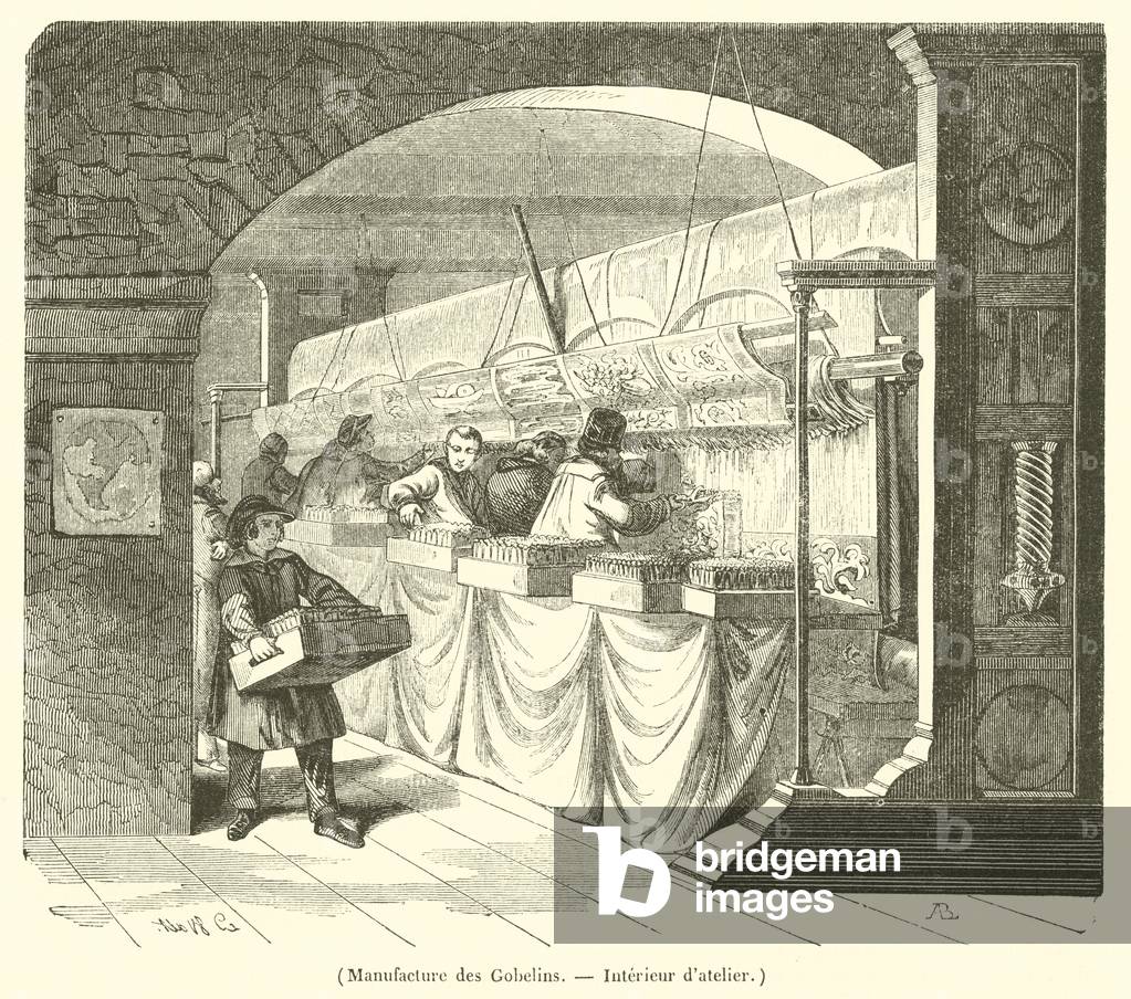 Manufacture des Gobelins, Interieur d'atelier (engraving)