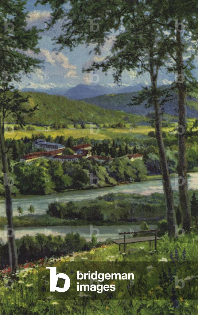 Swiss Spas: Schinznach, with Aare Valley (colour litho)