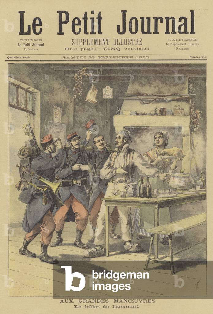 French military manoeuvres (colour litho)