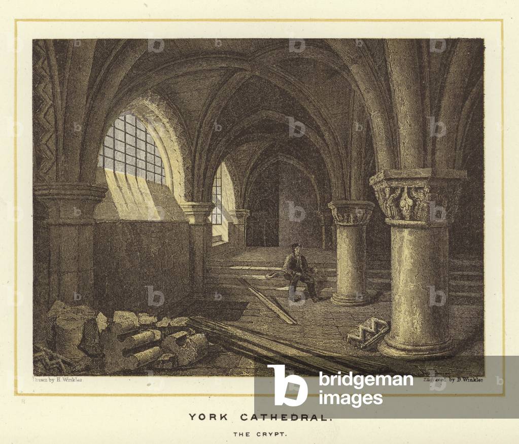 York Cathedral, the crypt (colour litho)