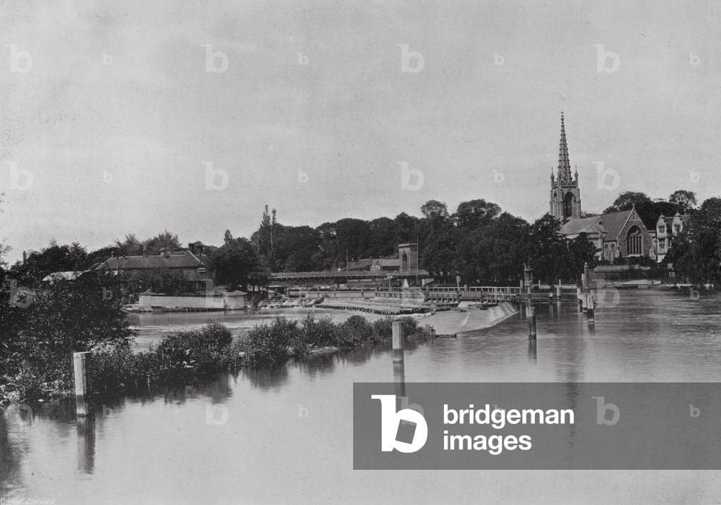 Thames at Great Marlow, Looking West from Lock (b/w photo)