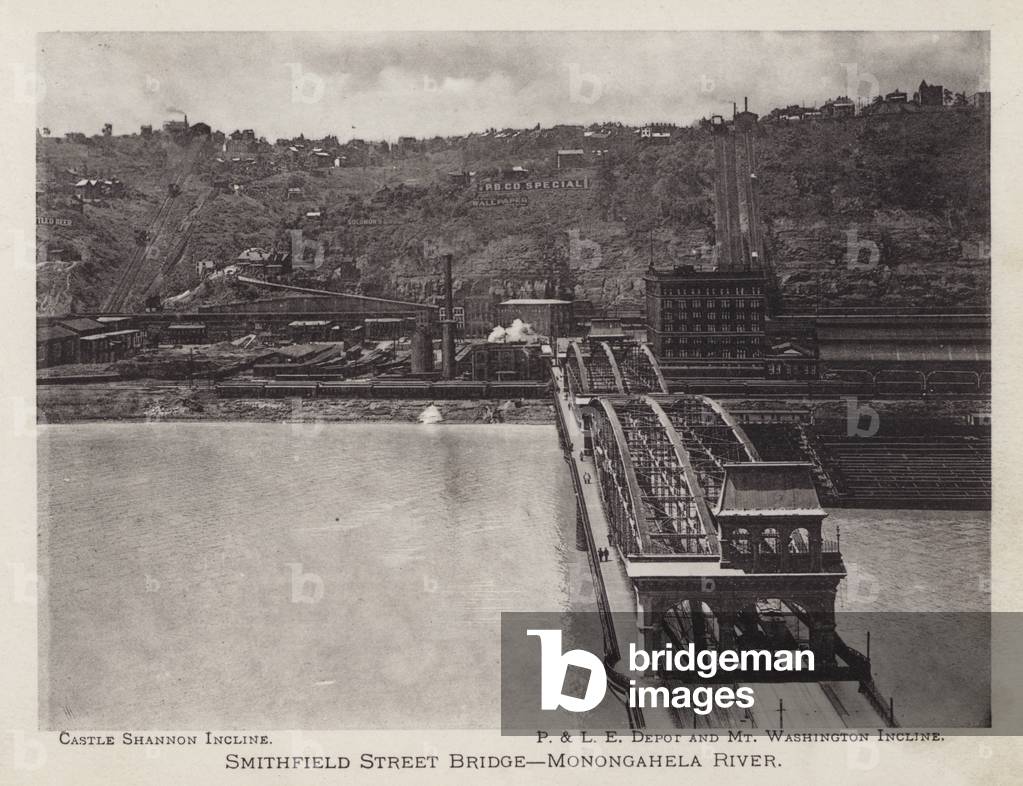 Pittsburgh: Smithfield Street Bridge, Monongahela River (b/w photo)