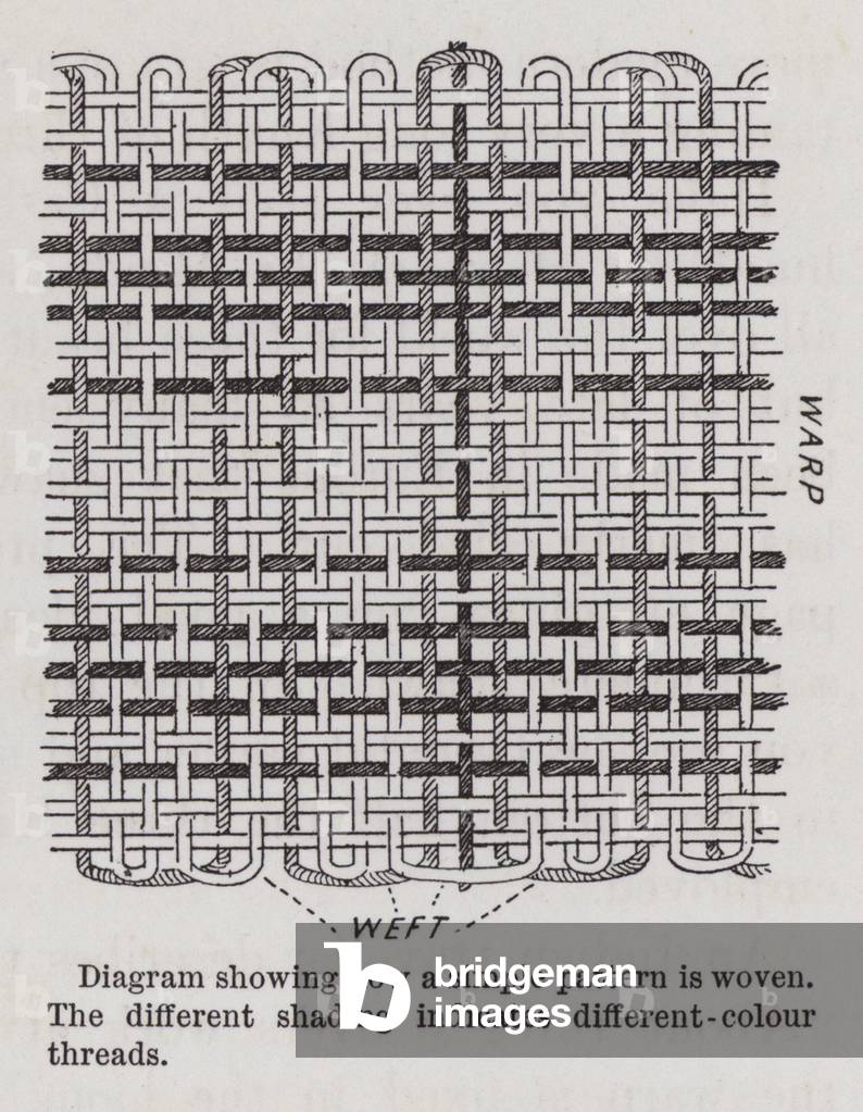 Diagram illustrating the warp and weft in a simple weaving pattern (litho)