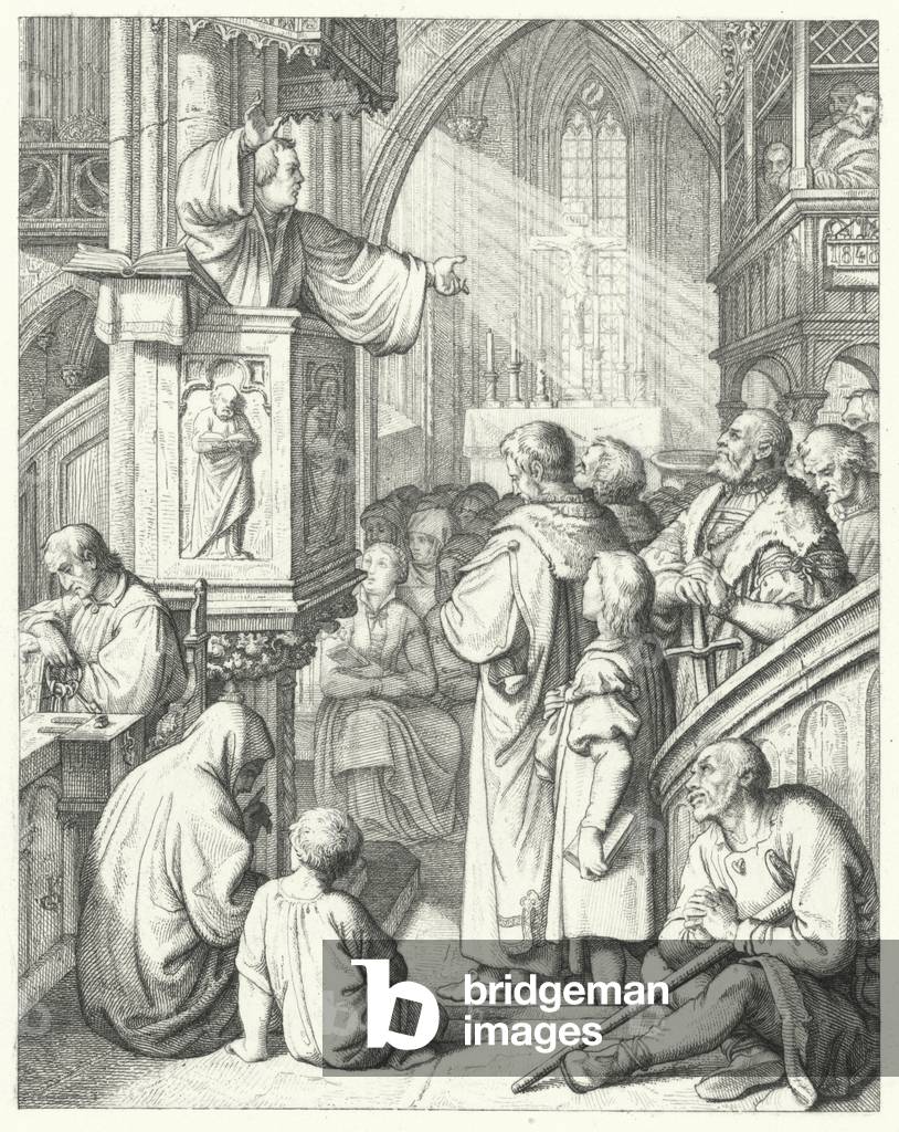 Martin Luther delivering a sermon (engraving)