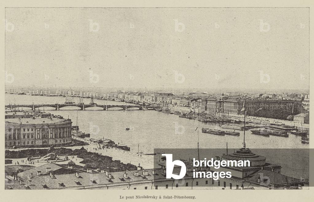 Le pont Nicolaievsky a Saint-Petersbourg (engraving)