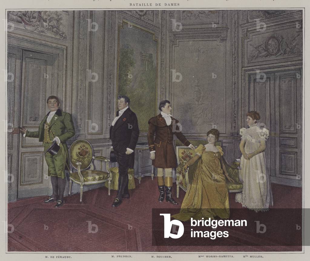 Scene from a production of Bataille des Dames, by Ernest Legouve and Eugene Scribe (colour photo)