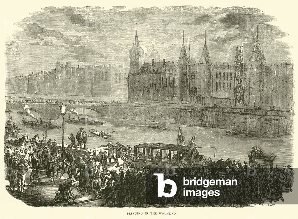 Bringing in the wounded, November 1870 (engraving)