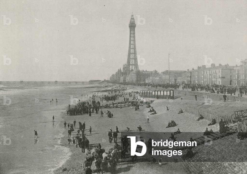 Blackpool, View of the Front, showing the Tower (b/w photo)