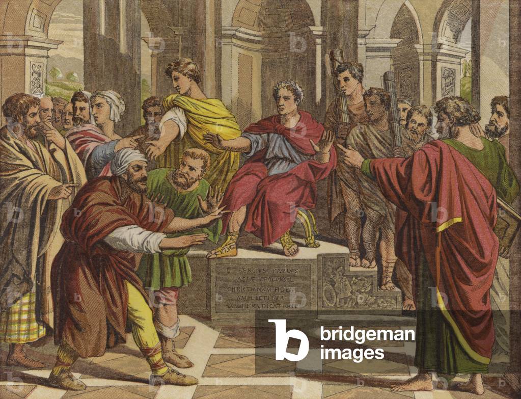 Elymas the Sorcerer struck with Blindness (chromolitho)