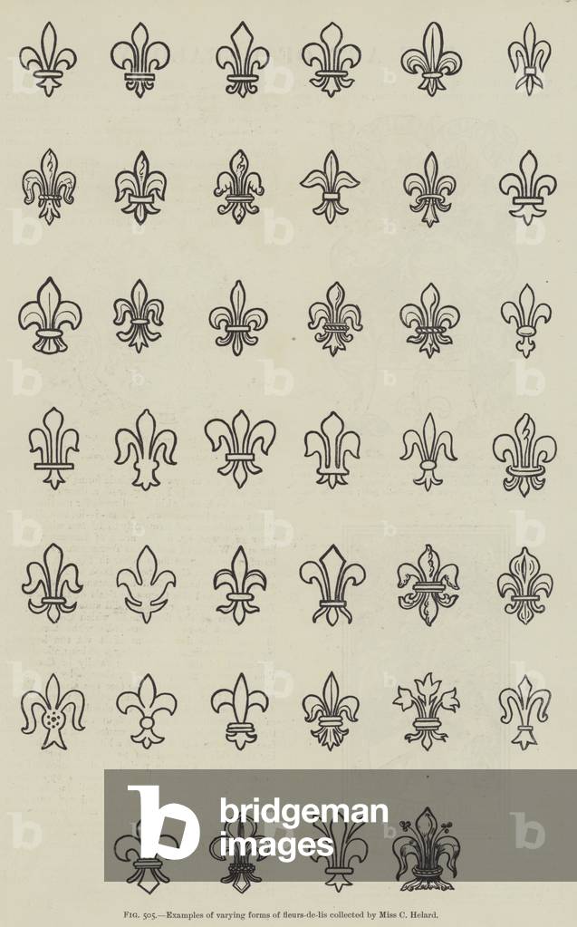 Examples of varying forms of fleurs-de-lis collected by Miss C Helard (litho)
