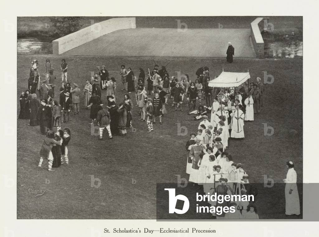 Oxford Historical Pageant, 1907: St Scholastica's Day, Ecclesiastical Procession (b/w photo)