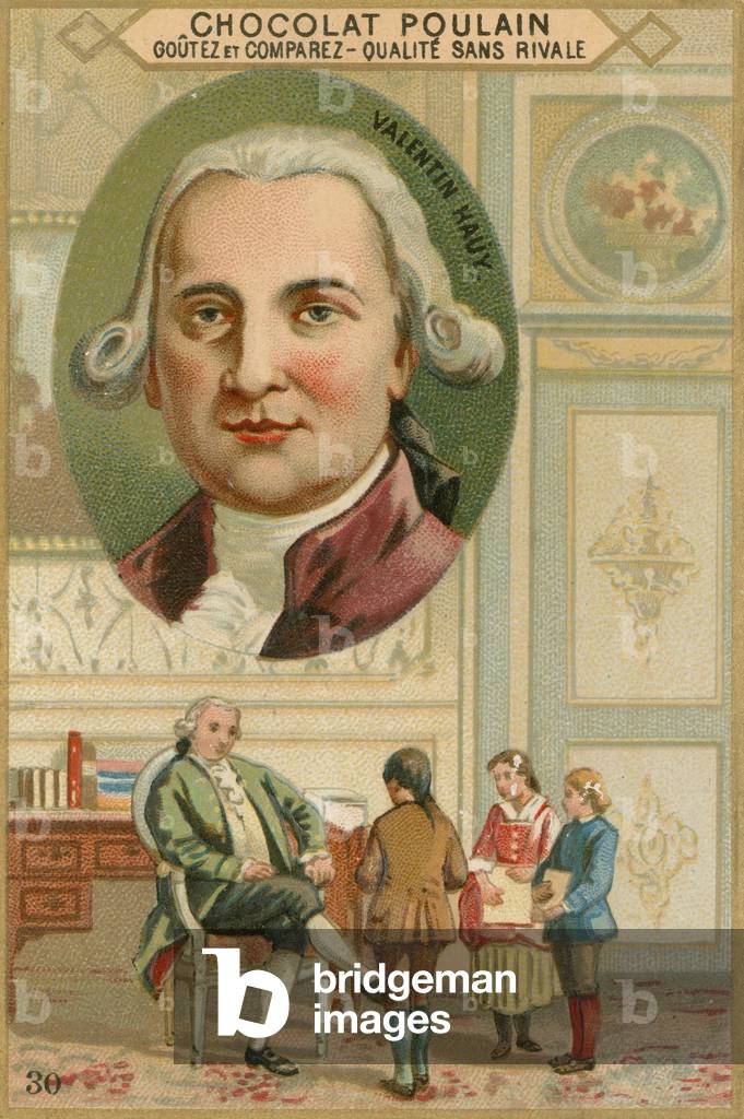 Chocolat Poulain trade card, Valentin Hauy (chromolitho)