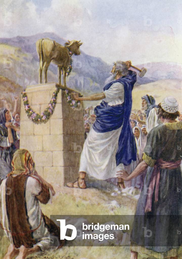 Destruction of the Golden Calf, Exodus XXXII 20 (colour litho)