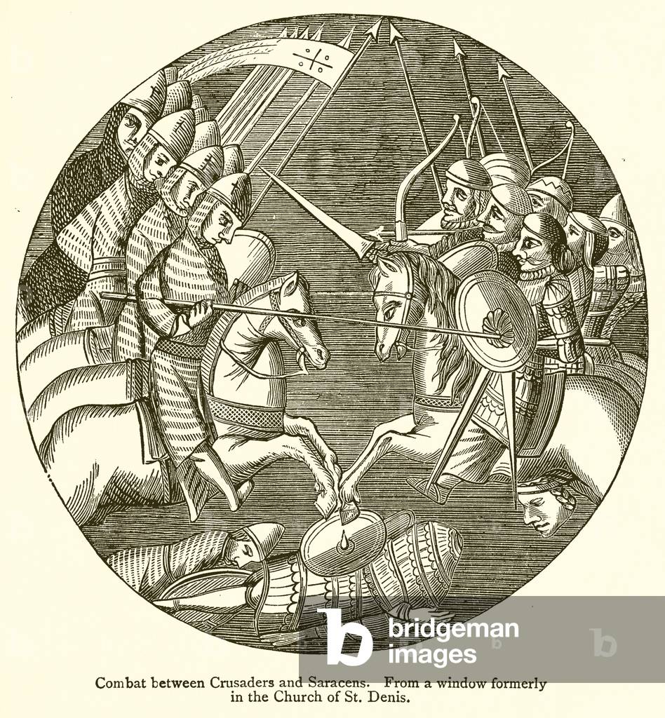 Combat between Crusaders and Saracens (engraving)