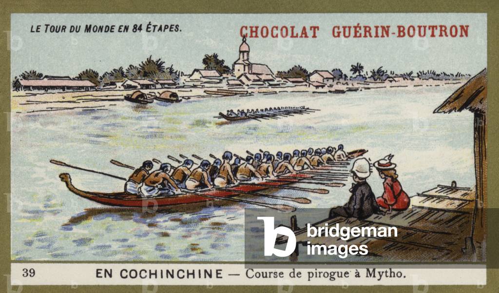Canoe race at Mytho, Cochinchina (chromolitho)