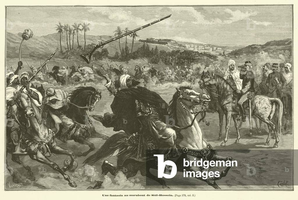 Une fantasia au marabout de Sidi-Hussein (engraving)