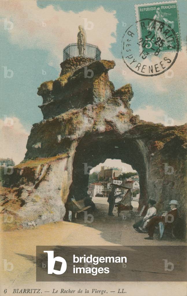 The Rock of the Blessed Virgin in Biarritz, France. Postcard sent in 1913.