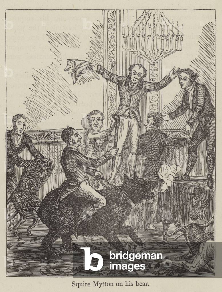 Squire Mytton on his bear (engraving)