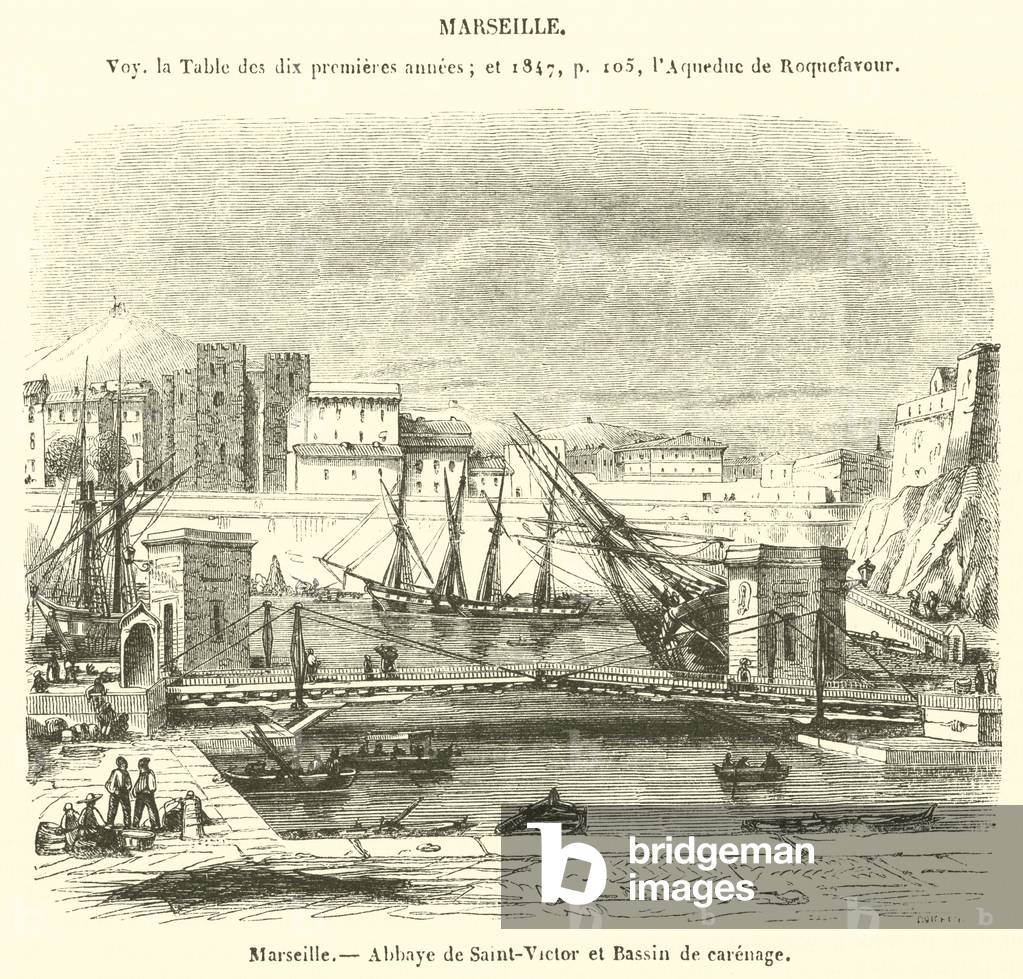 Marseille, Abbaye de Saint-Victor et Bassin de carenage (engraving)