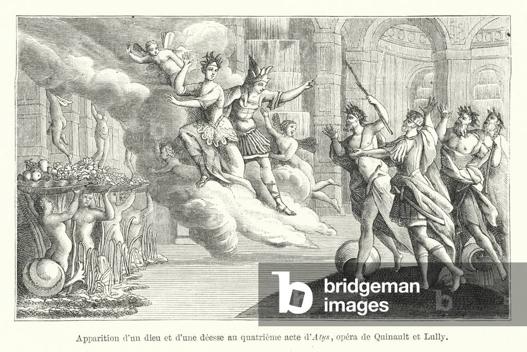 Apparition d'un dieu et d'une deesse au quatrieme acte d'Atys, opera de Quinault et Lully (engraving)