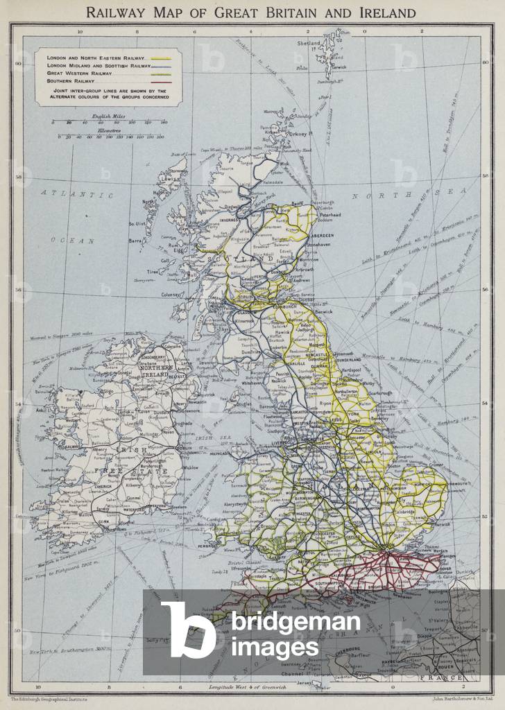 Railway map of Great Britain and Ireland (colour litho)