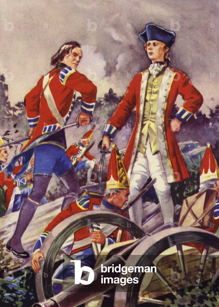 General Wolfe in action on the Heights of Abraham (colour litho)