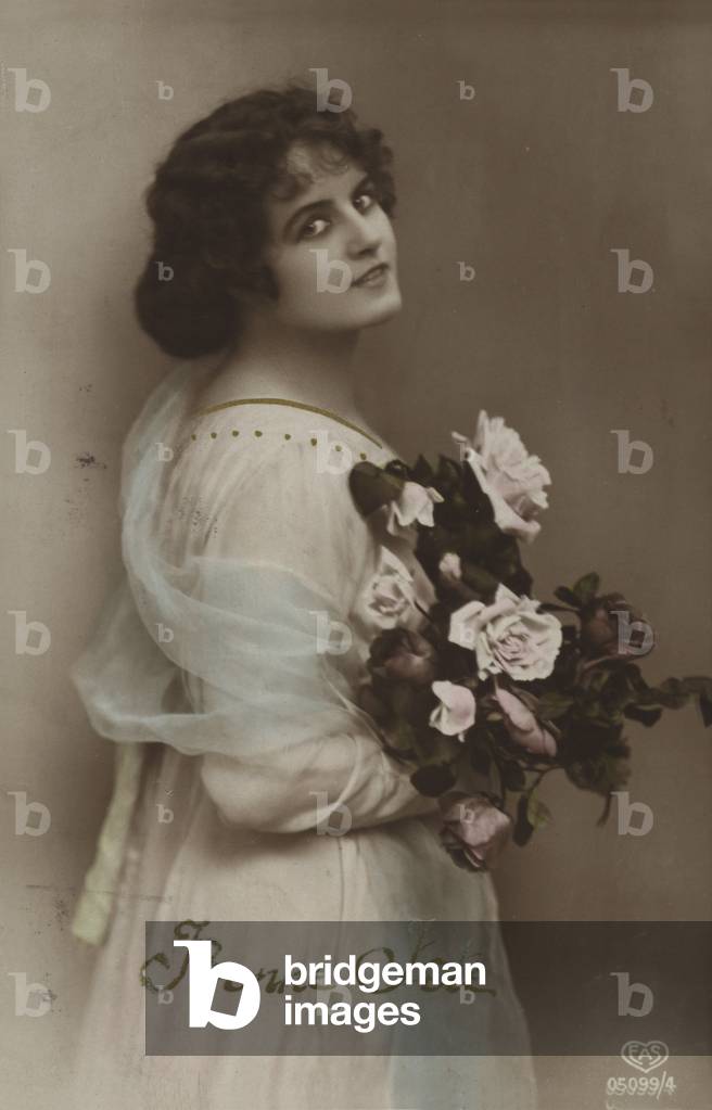 Girl with bouquet (colour photo)