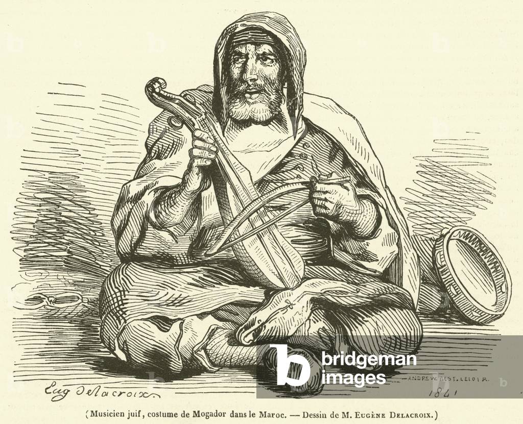 Musicien juif, costume de Mogador dans le Maroc (engraving)