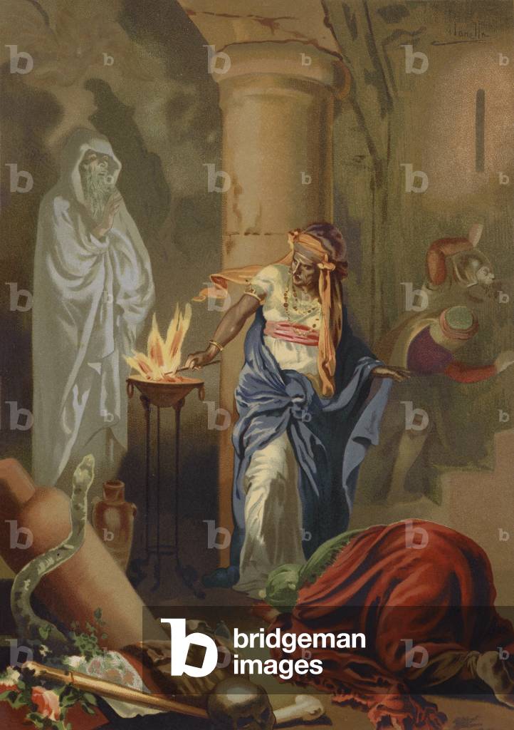 The Witch of Endor summoning the spirit of Samuel (chromolitho)