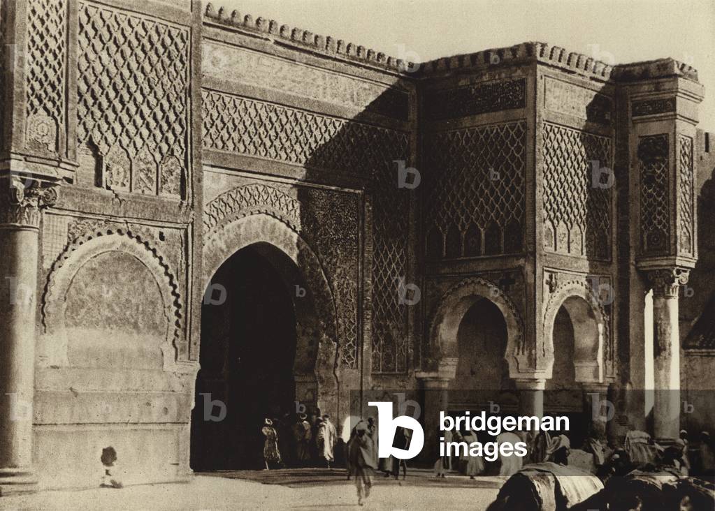 Meknes, Palace Gate, Bab Mansour (b/w photo)