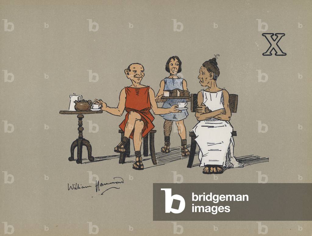 Letter X, Xenophon Xenodochising Xerodermatic Xanthippe (colour litho)
