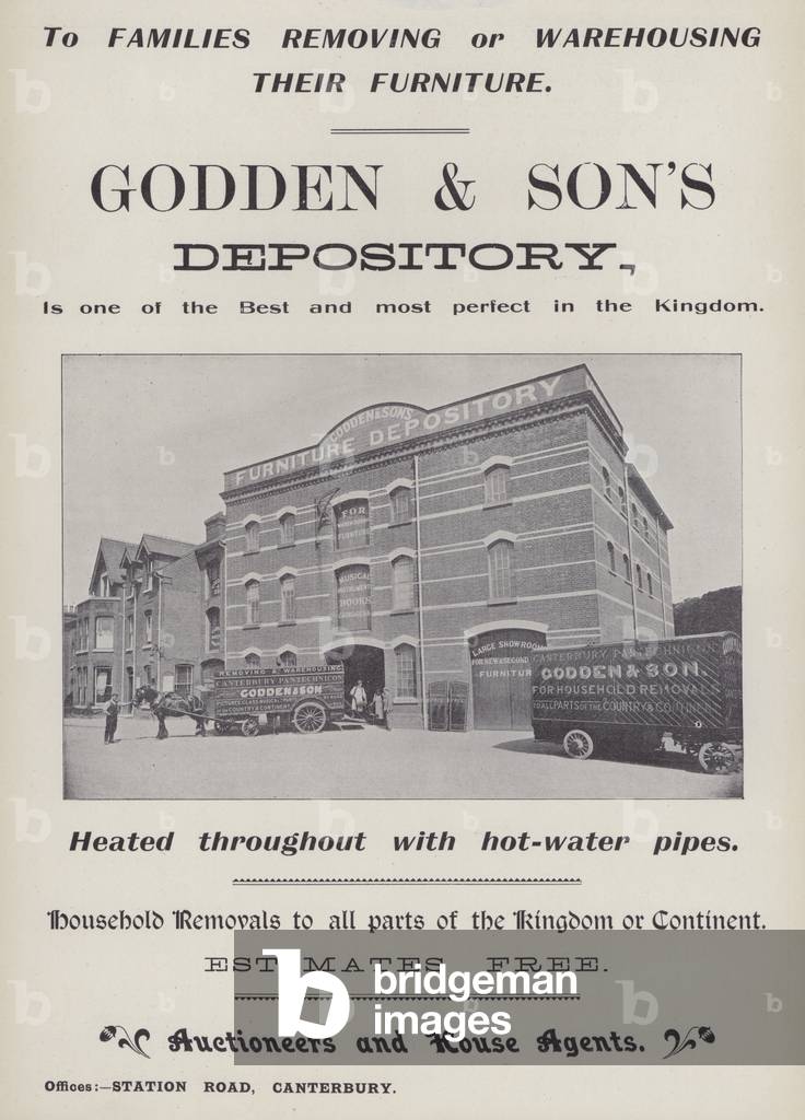 Advertisement for Godden & Son's Furniture Depository, Canterbury, Kent (b/w photo)
