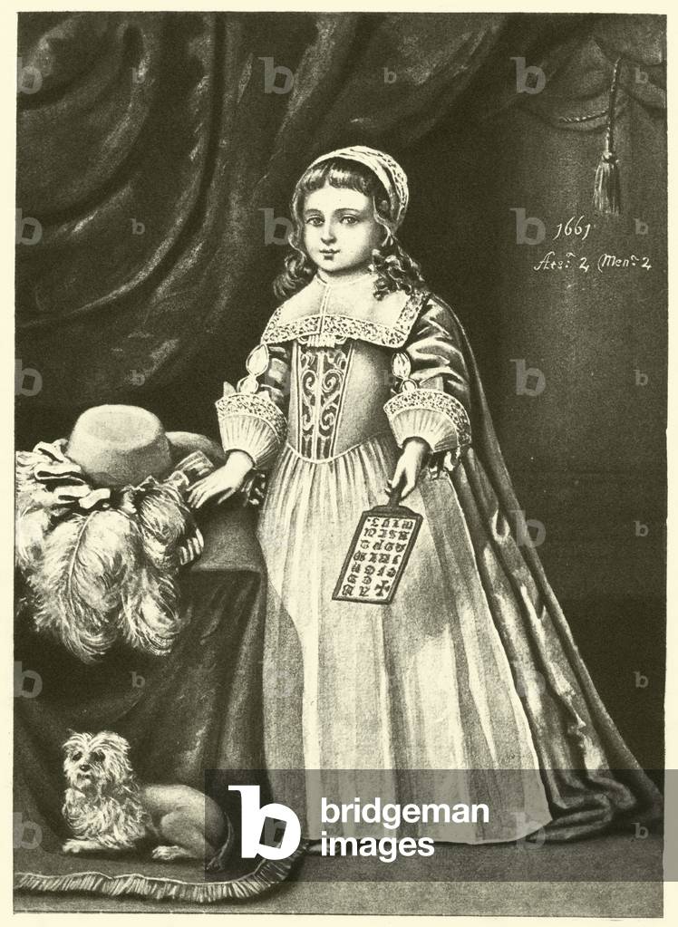 Miss Campion, holding a Horn Book (engraving)