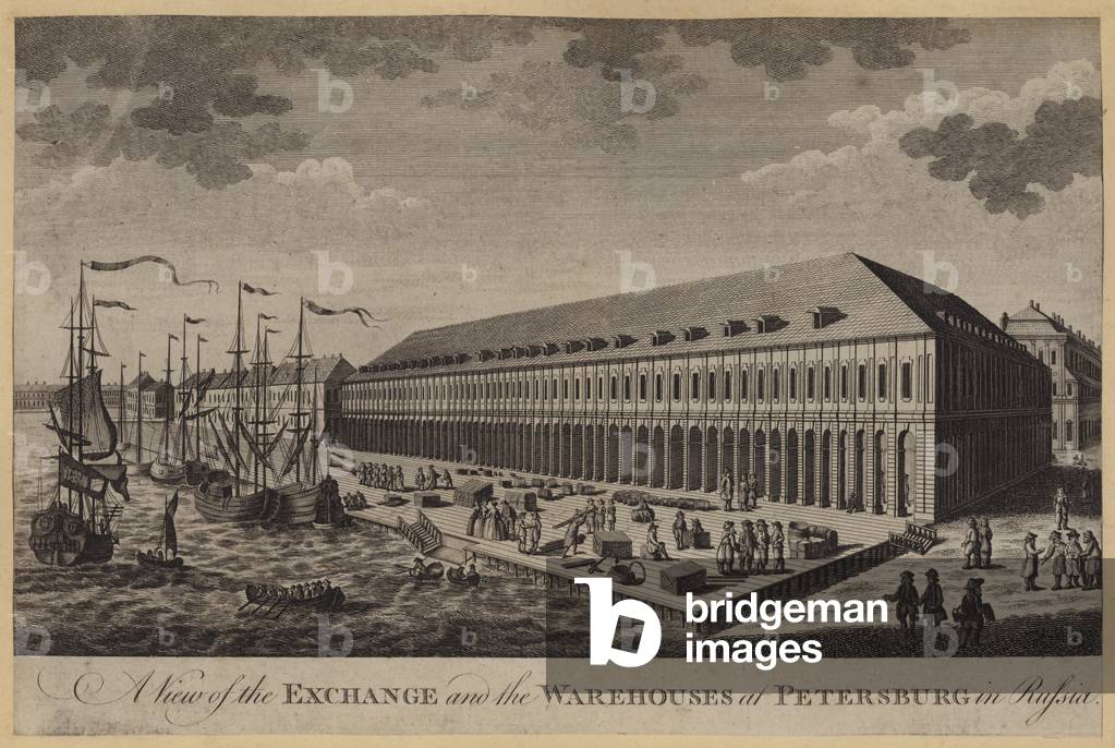 A View of the Exchange and the Warehouses at Petersburg in Russia (engraving)
