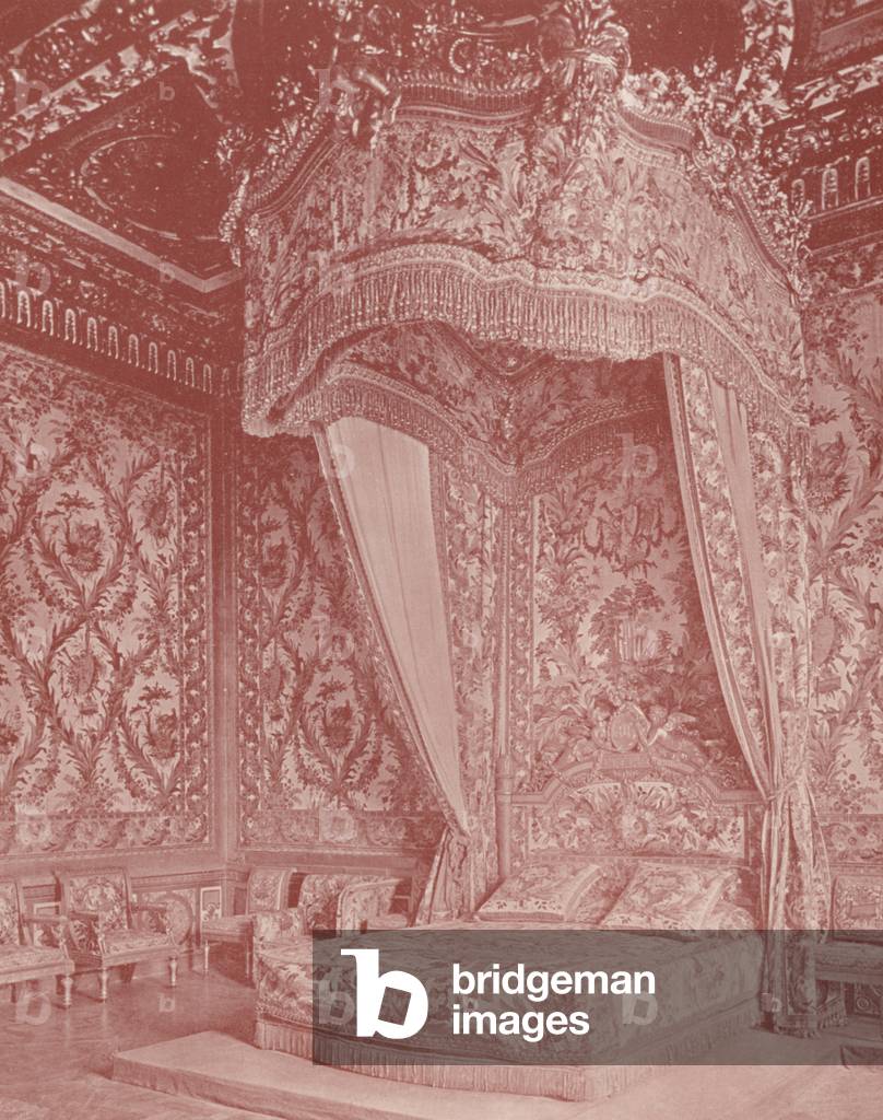 Bed of Marie Antoinette, Fontainebleau Palace (b/w photo)
