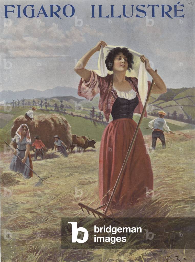 Agricultural workers in a field (colour litho)