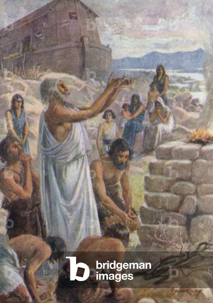 Noah's Sacrifice, Genesis VIII 20 (colour litho)