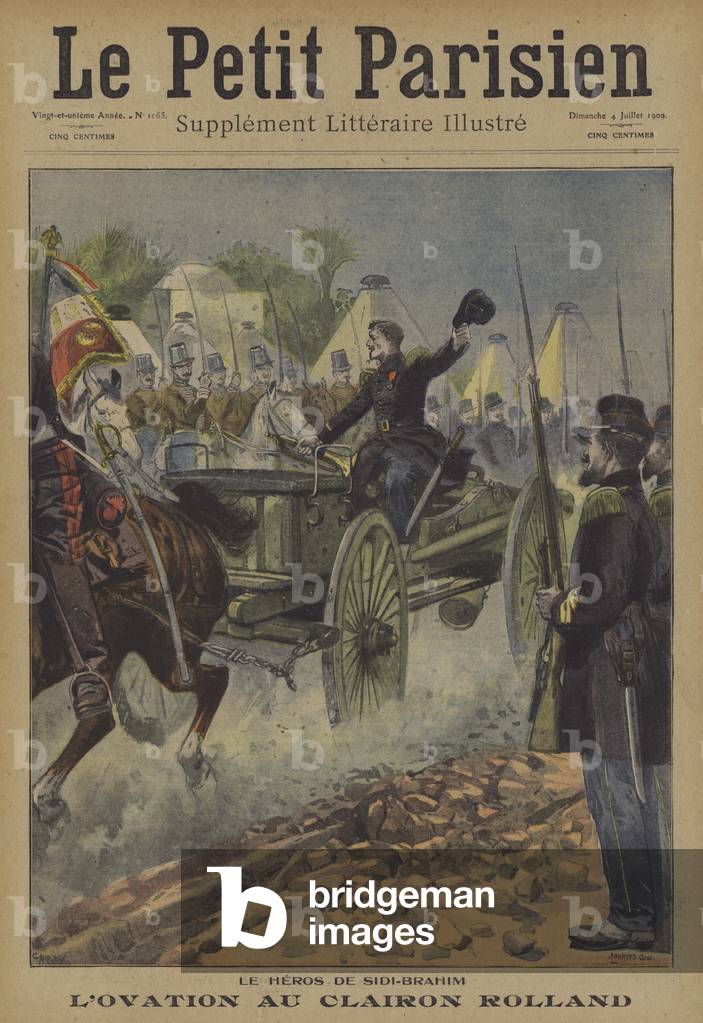 Ovation for bugler Rolland, the hero of the Battle of Sidi Brahim, Algeria, 1845 (colour litho)