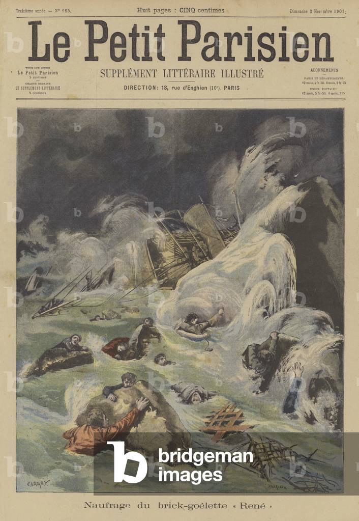 Wreck of the schooner Rene (colour litho)