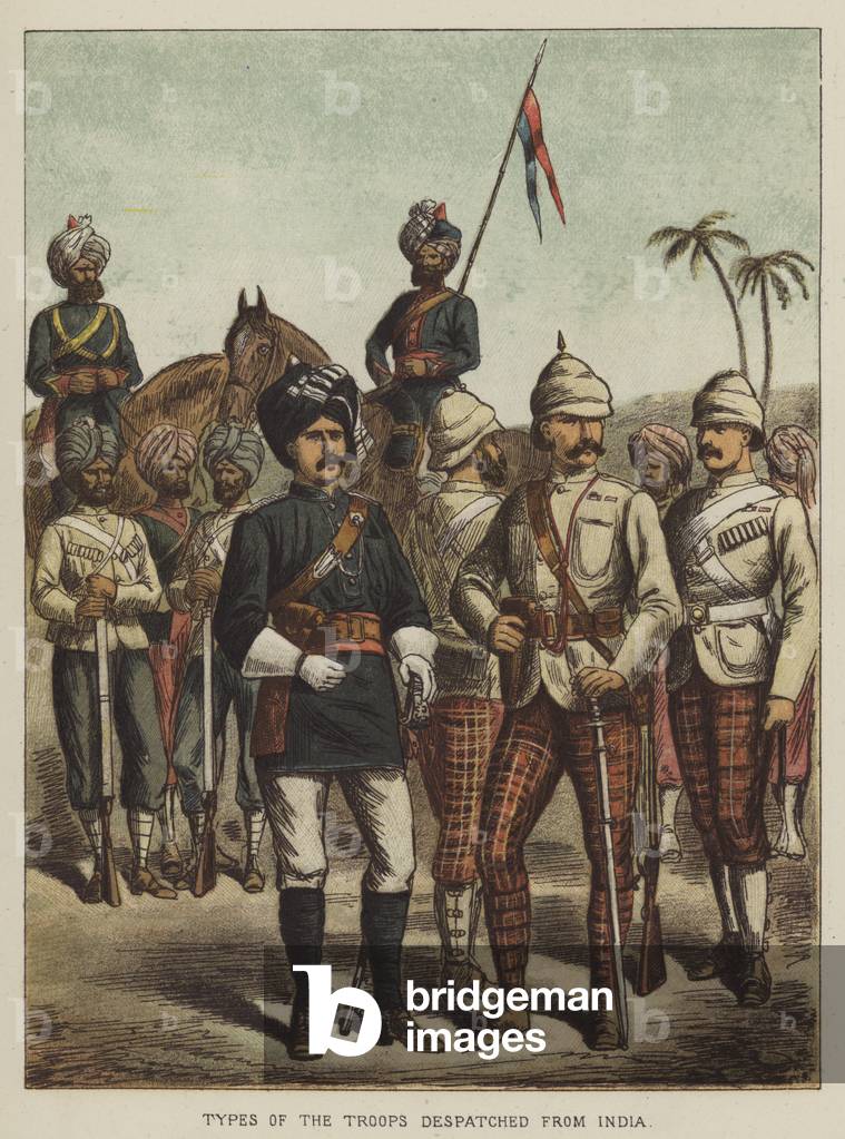 Types of the troops despatched from India (colour litho)