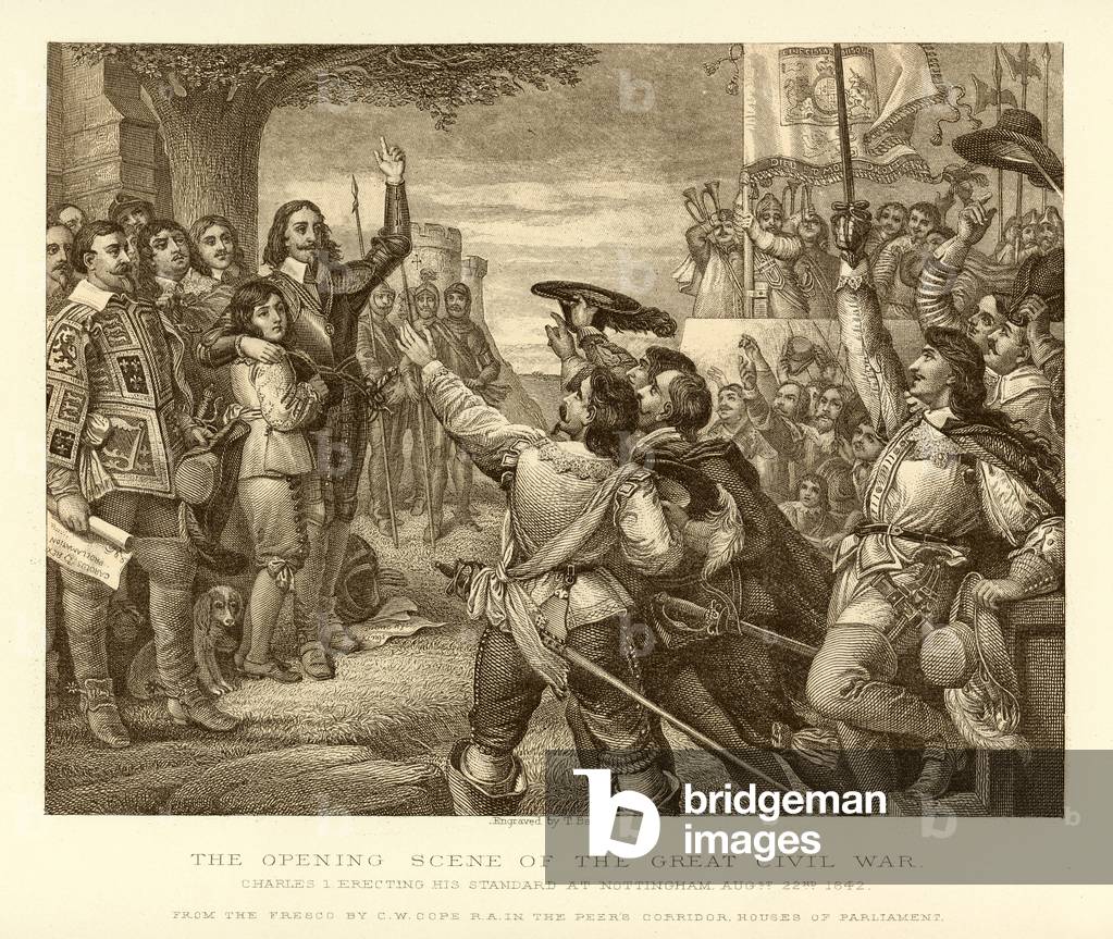 The opening scene of the Great Civil War (engraving)