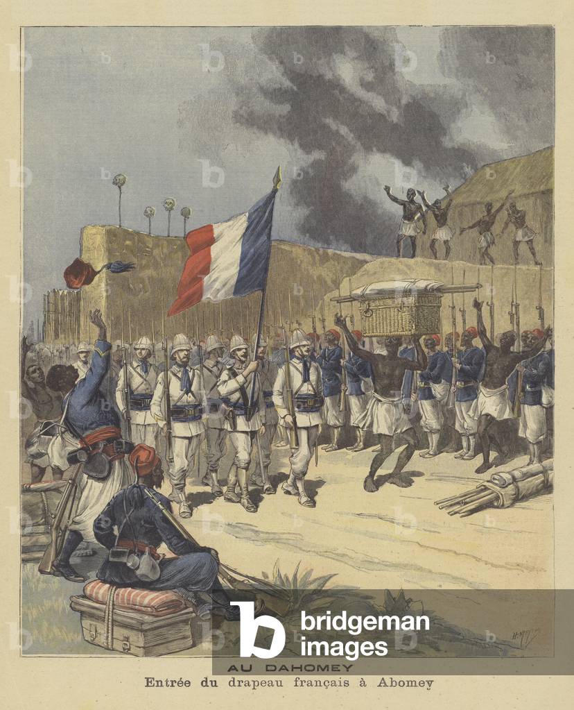 Entry of the French flag into Abomey, Dahomey (engraving)
