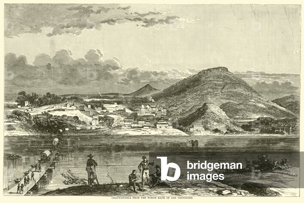 Chattanooga from the north bank of the Tennessee, September 1863 (engraving)