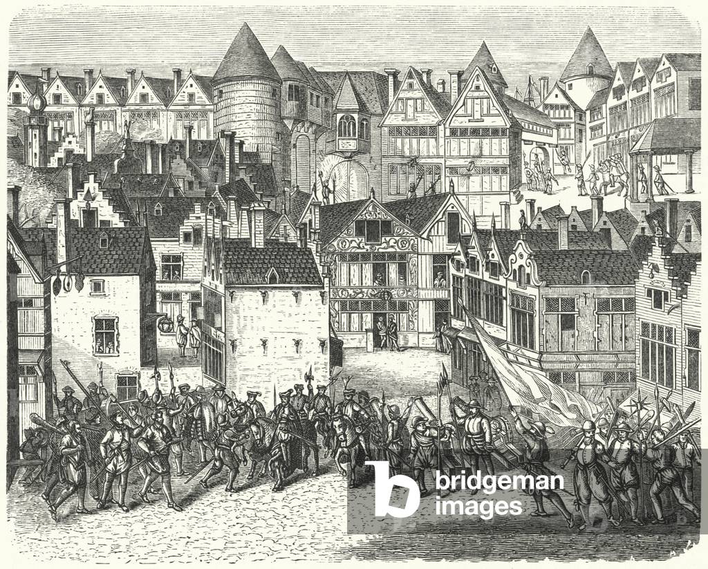 Antwerp at the time of the sack of the city by the Spanish, known as the Spanish Fury, 1576 (engraving)