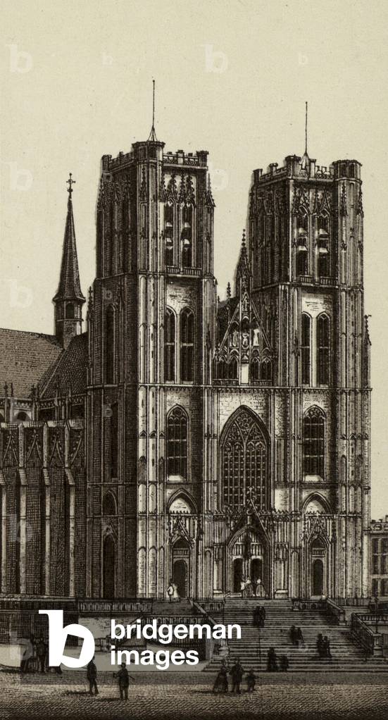 Bruxelles/Brussels: Eglise des Saints Michel and Gudule (litho)