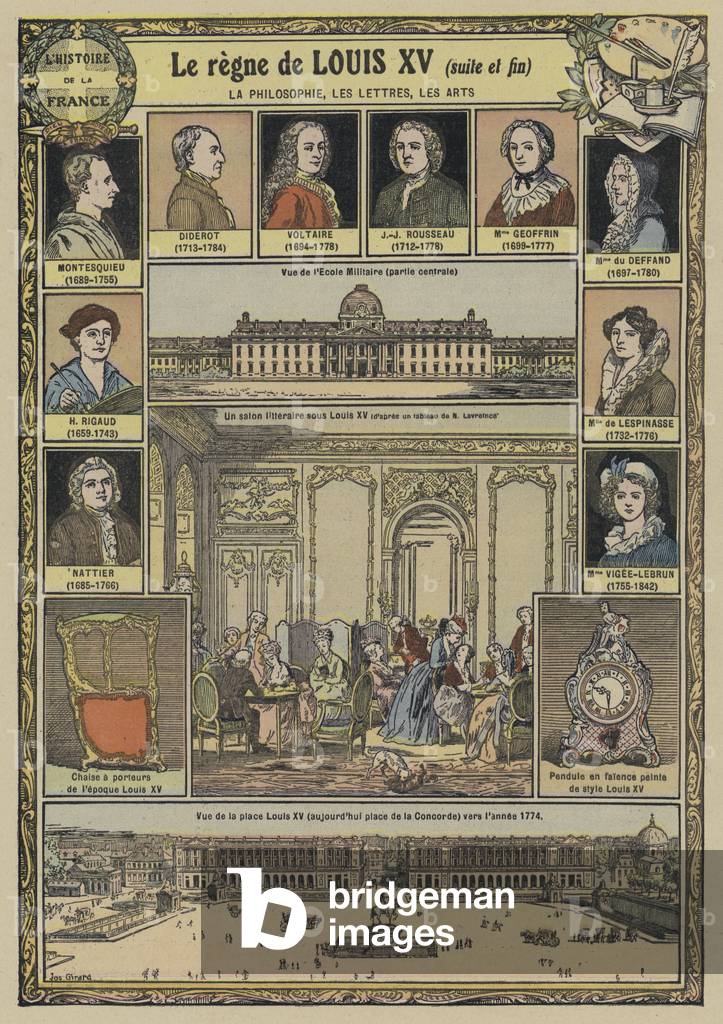 Philosophy, literature and art during the reign of Louis XV of France, 1715-1774 (colour litho)