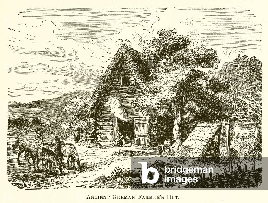 Ancient German Farmer's Hut (engraving)