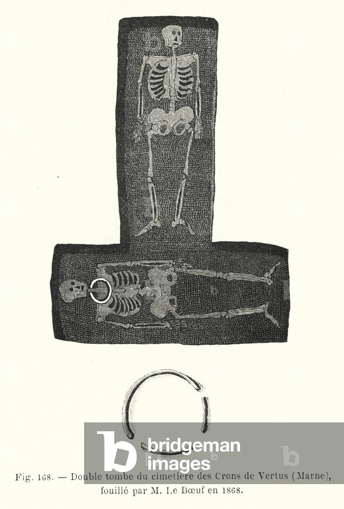 Double tombe du cimetiere des Crons de Vertus, Marne fouille par M Le Boeuf en 1868 (engraving)