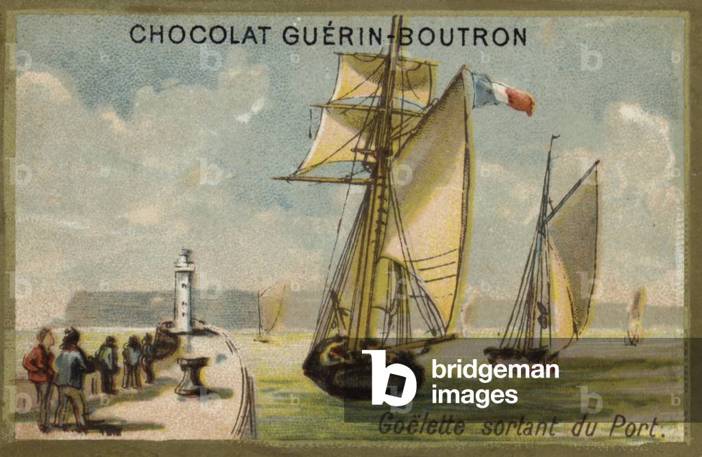 Fishing schooner leaving port (chromolitho)